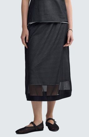 Luukaa D'Celli Saphina Striped Mesh Midi Skirt in Black Print at Nordstrom, Size 10