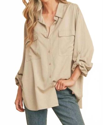 Dress Forum Womens Tencel Oversized Button Down Shirt In Beige