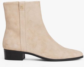Tommy Hilfiger Womens Suede Zip Ankle Boot - Beige - US 6.5 / EU 37