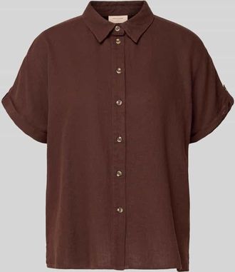 Freequent Relaxed Fit Bluse aus Leinen-Viskose-Mix Modell Lava in Dunkelbraun, Gr&ouml;&szlig;e XXL