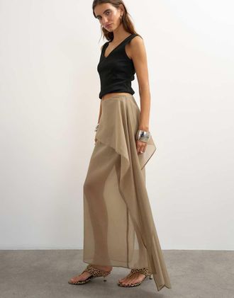 Topshop gonna midi in organza con dettaglio drappeggiato color mink-Nessun colore
