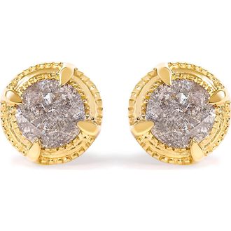 House of Brilliance 925 Sterling Silver Diamond Solitaire Milgrain Stud Earrings in Yellow at Nordstrom