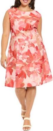 London Times Print Cap Sleeve Midi Dress in Ivory/Coral at Nordstrom Rack, Size 18W