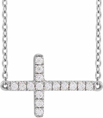Pompeii3 Womens 1/4Ct Diamond Sideways Cross 14k Gold 18 Lab Grown