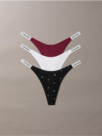 Calvin Klein Womens Icon Logo 3-Pack Dipped Thong - Multi - XL