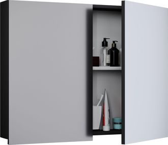 ebuy24 Armario De Ba&ntilde;o Vcm Atemporal Dimensiones Aprox. Al. 59 X An. 60 X P. 12 Cm Dos Puertas Giratorias Armario De Espejo - Badinos 59 X 60 Cm (negro)