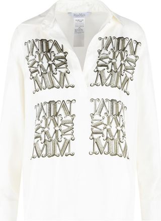 Max Mara Filtro wit en groen zijden overhemd