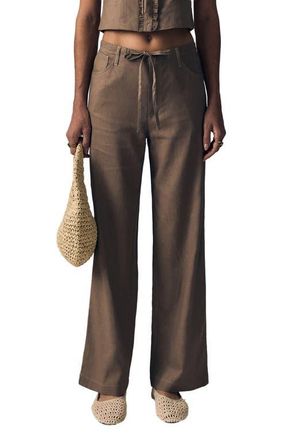 LE JEAN Simone Linen Drawstring Pants in Driftwood at Nordstrom, Size 31