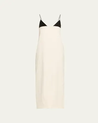 Brandon Maxwell Bridges Leather Empire-Waist Sleeveless Ankle Dress