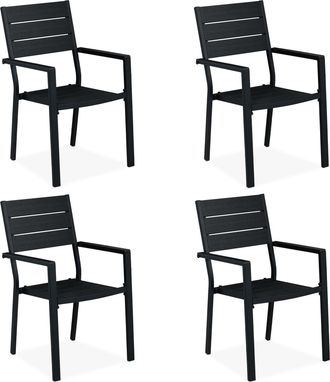 Relaxdays Set 4 Sillas Jard&iacute;n, 90 X 53,5 X 59 Cm, Silla Balc&oacute;n Con Reposabrazos, Metal, Muebles Terraza Modernos, Negro - Relaxdays