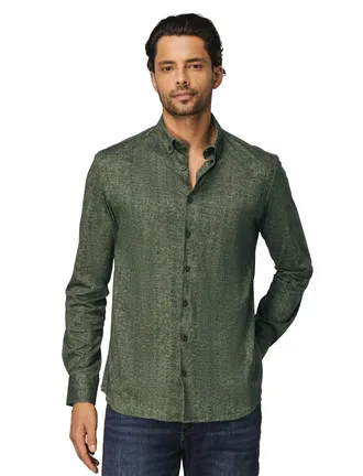 State of Art Overhemd State of Art groen visgraat button down boord