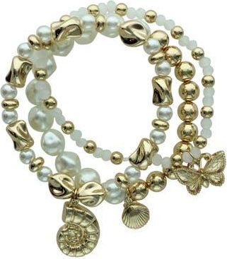 Olivia Welles Beach Day Set of 3 Stretch Bracelets in Gold /White at Nordstrom Rack