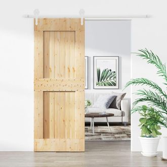 Berkfield Home Sliding Door with Hardware Set 80x210 cm Solid Wood Pine in Brown