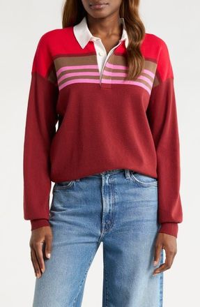 Staud Sail Polo Sweater in Cardinal Multi Stripe at Nordstrom, Size X-Small