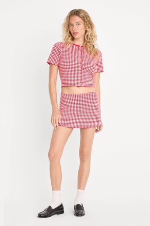 Good American Womens The Keepsake Skort | Cherry Gingham, Size Medium | Good American by Khlo&Egrave; Kardashian