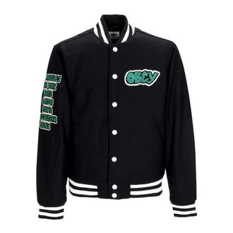 Obey Varsity Jack Zwart Gewatteerde Voering - Heren - Bomber jackets - Zwart - L - Wol - Jassen