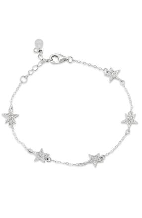 Savvy Cie Jewels STERLING SILVER.925 PAVE STAR STATION WHITE CZ BRACELET