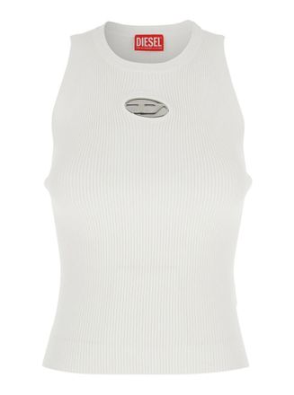 Diesel M-Caddix White Top With Oval D Logo Plaque On The Front In Viscose Blend Woman