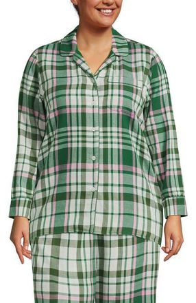 Lands End Long Sleeve Print Flannel Pajama Top in Light Emerald/pink Plaid at Nordstrom, Size 1X