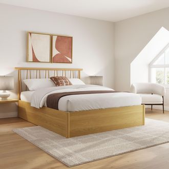GFW Fusum Spindle Ottoman Bed in Light Oak | Size: Double
