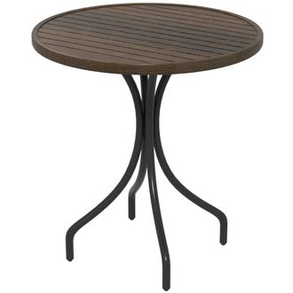 OUTSUNNY Round Garden Table Outdoor Side Table with Steel Frame - Brown Wood Grain | TJ Hughes