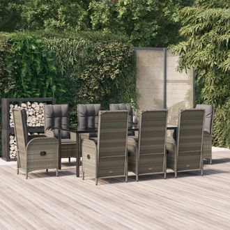 vidaXL Set Comedor Jard&iacute;n 9 Pzas Y Cojines Rat&aacute;n Sint&eacute;tico Negro Gris Vidaxl