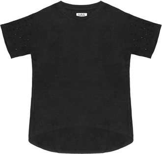 Mia Womens Studded Short Sleeve Tee In Black