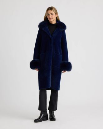 NVLT Womens Longline Coatigan with Removable Faux Fur Collar and Cuffs