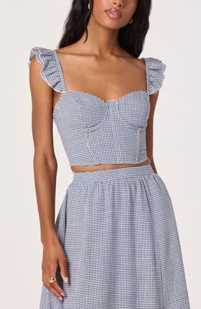 ASTR the Label Wedelia Floral Lace-Up Crop Top in Blue Gingham at Nordstrom, Size X-Small
