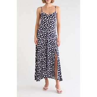 Loveappella Floral Cowl Neck Midi Slipdress in Navy/Ivory at Nordstrom Rack, Size X-Large