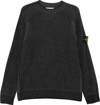Stone Island Compass Patch Rib Crewneck Sweater - Heren - Ronde hals truien - Zwart - XL - Wol - Truien & Vesten