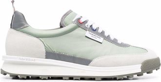 Thom Browne panelled low-top lace-up sneakers - men - Leather/Nylon/Rubber - 7 - Green