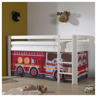 M&S Collection Cama De Media Altura 90x200 Con Somier Y Funda Bombero Vipack Pino Blanco