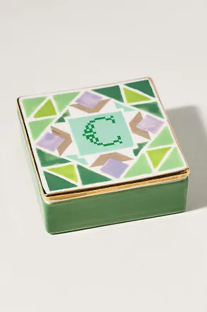 Anthropologie Quilted Monogram Trinket Box