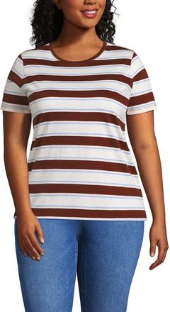 Lands End Relaxed Supima Cotton T-Shirt in Earthen Clay Sail Stripes at Nordstrom, Size 2X