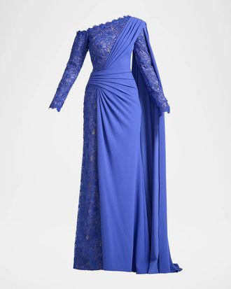 Tadashi Shoji Ravelle Lace-Paneled Column Gown