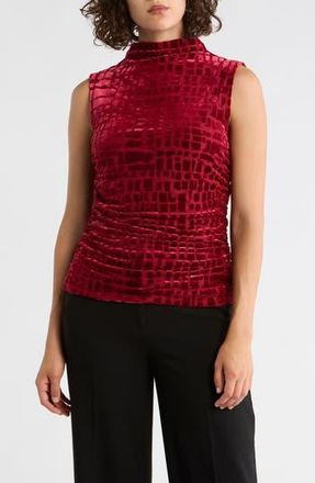 Calvin Klein Burnout Mock Neck Ruched Top in Burnout Cranberry at Nordstrom Rack, Size X-Large