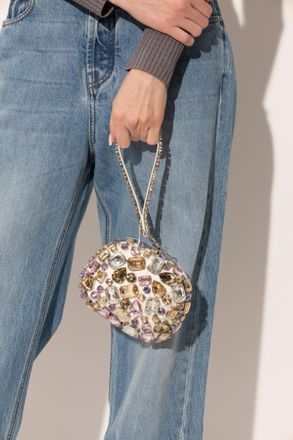 Self Portrait Clutch Bag With Shimmering Crystals, Womens, Cream