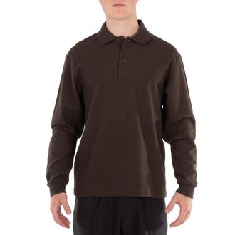 Burberry Long-sleeve Cotton Polo Shirt, Size Medium