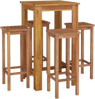 vidaXL Mesa Y Taburetes Altos De Jard&iacute;n 5 Pzas Madera Maciza Acacia Vidaxl