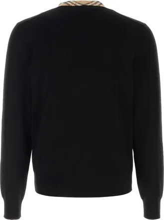 Burberry Mens Checked Wool Crew-Neck Sweater Black