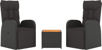 vidaXL Vidaxl - Juego Muebles Jard&iacute;n 3 Pzas Madera Acacia Rat&aacute;n Sint&eacute;tico Negro
