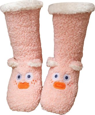 Generic Christmas Slipper Socks Fluffy Socks Women Girls Warm Fleece-Lined Fluffy Sock House Footwear Cozy Non-Slip Bed Stocking with Cute Anima Flexible Colo
