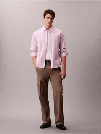 Calvin Klein Jeans Calvin Klein Mens Striped Oxford Classic Button-Down Shirt - Pink - 2XL