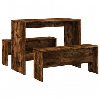 vidaXL Mesa Y Bancos De Comedor 3 Pzas Madera Ingenier&iacute;a Roble Ahumado Vidaxl