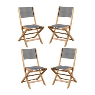 OEM Lot De 4 Chaises De Jardin En Bois Dacacia Fsc Et Assise Textilene - 50 X 57 X 90 Cm - Gris