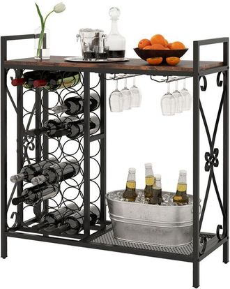 Costway 21 Bottle Wine Rack Freestanding Floor Wine Bottle Organizer-Brown