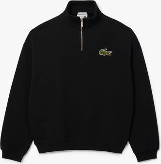 Lacoste Mens Loose-Fit Zip Neck Badge Accent Sweatshirt in Black Cotton - Size X-Large