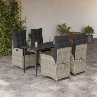 vidaXL Set Comedor De Jard&iacute;n 5 Pzas Cojines Rat&aacute;n Sint&eacute;tico Gris Claro Vidaxl