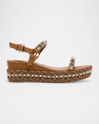 Christian Louboutin Pyraclou Leather Spike Wedge Sandals